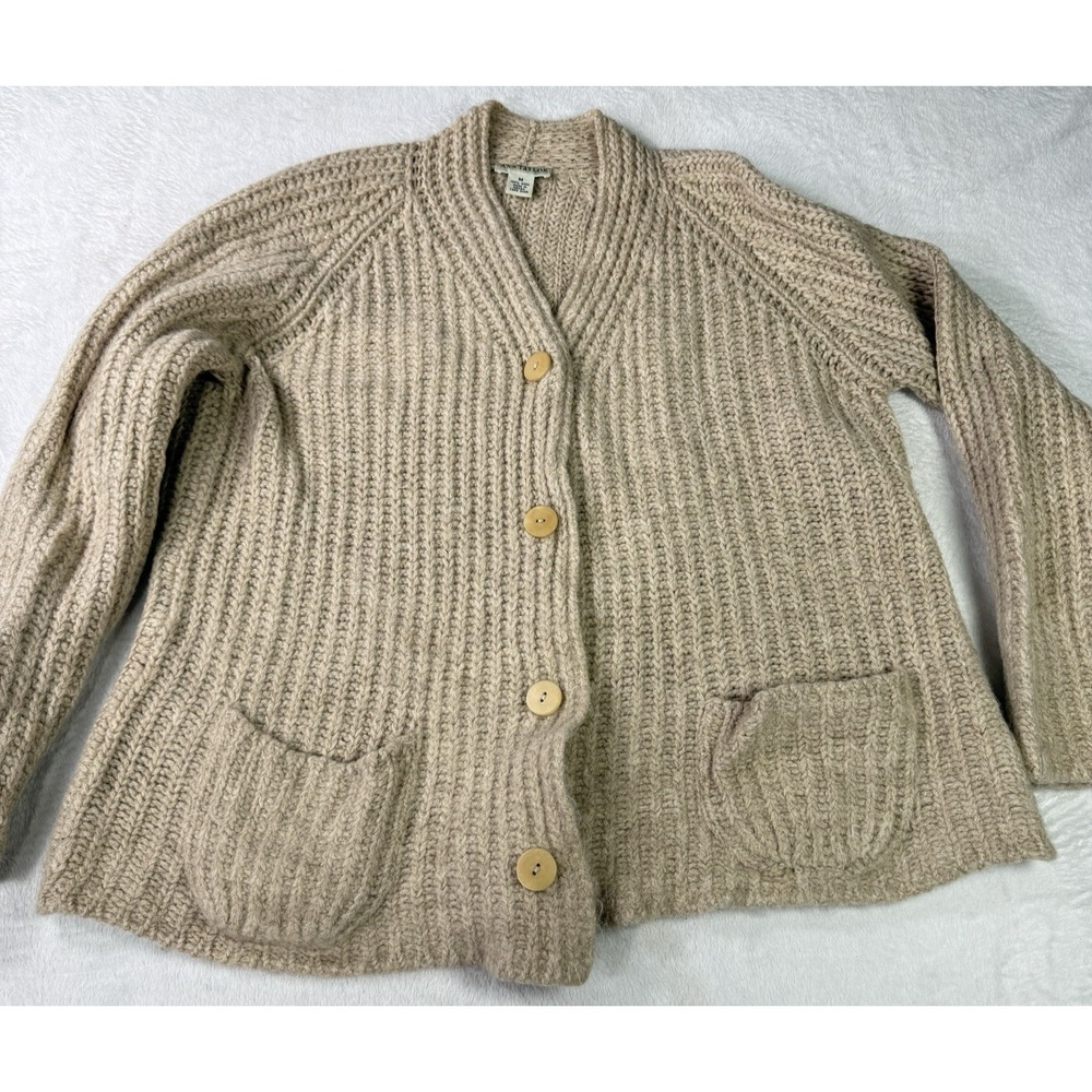 Vintage Ann Taylor Hand Knitted Cable Cardigan Womens Medium Oatmeal 100% Wool